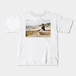 Woman Reading At The Seashore by Ferdinand Heilbuth Kids T-Shirt